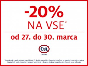 C&A akcija -20 % popusta na vse