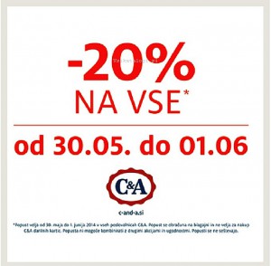 C&A akcija -20 % popusta na vse
