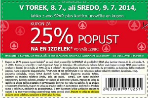 Spar in Interspar kupon za 25 % popust na en izdelek