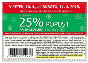 Spar in Interspar kupon za 25 % popusta do 11. 4.
