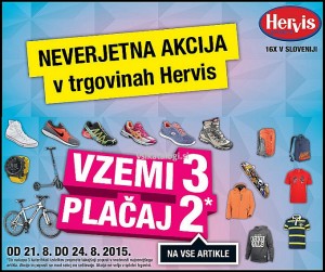 Hervis vikend akcija Vzemi 3, plačaj 2 do 24. 8.