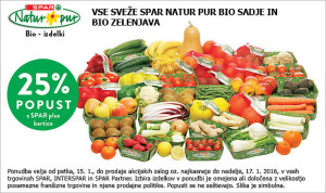Spar akcija 25 % popusta na bio zelenjavo in sadje do 17. 01.
