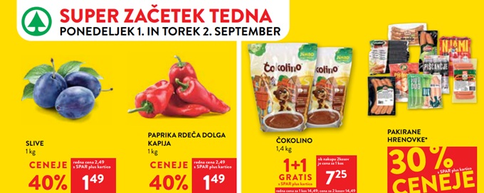 Spar in Interspar akcija za začetek tedna do 2.9.
