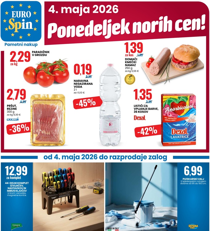 Eurospin akcija ponedeljek norih cen 4.5.