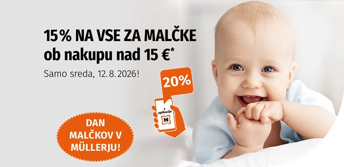 Muller akcija -15% na vse za malčke avgust 2026