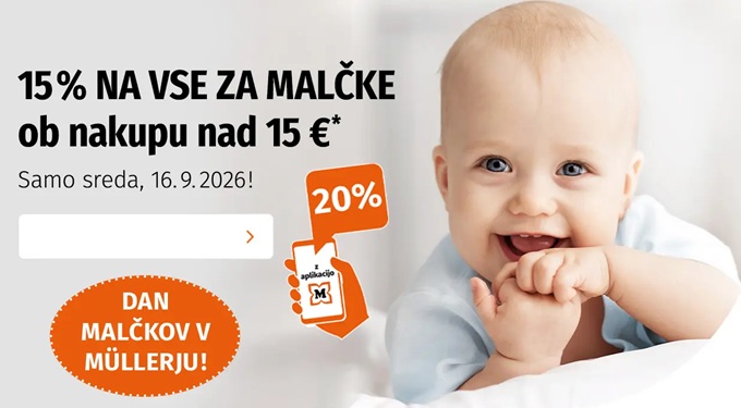 Muller akcija -15% na vse za malčke avgust 2026